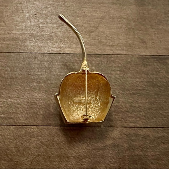 Piscitelli Vintage Gold Cherry in Cupcake Wrapper Brooch Pin - Picture 5 of 6